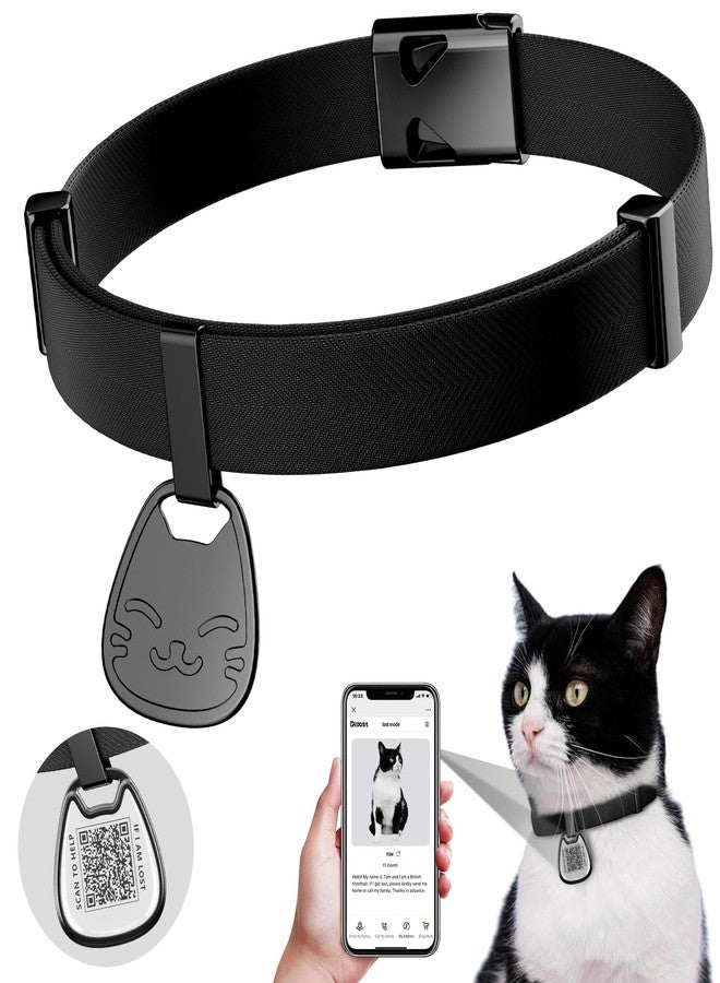 typecase طوق للقطط مزود ببطاقة اسم برمز الاستجابة السريعة، طوق قابل للفك للقطط الصغيرة من الذكور والإناث، شريط مطاطي فائق النعومة قابل للتعديل، مشبك أمان قابل للفك، طوق تعريف مريح وآمن للحيوانات الأليفة (6-12 بوصة)، أسود - Image 1